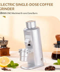 Electric Single Dose Coffee Grinder Kicks It Up Notch With Plasma Anti Static Magic And 63 Mm Conical Burrs For Zero Retention on countertop.