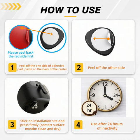 How to use 8 Pack Self Adhesive Caster Wheels With Rock Solid Triangular 3 Ball Design installation guide with steps.