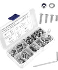 Pro Grade All In One Stainless Steel 304 Hex Bolts Nuts And Washers Kit 130 Piece Assortment with open case and components