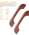 Tea Color Wood Cabinet Handles 96mm Hole Spacing Drawer Pulls For DIY Friendly Furniture Upgrades Rustic Wooden Door Knobs For Home Cabinet Hardware Easy Install Six Pack showing two wooden handles and material details.