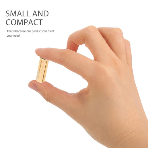 Hand holding copper alloy standoff from Copper Alloy Standoffs And M3 Screw Kit With Nuts In Compact Storage Box For DIY Electronics.