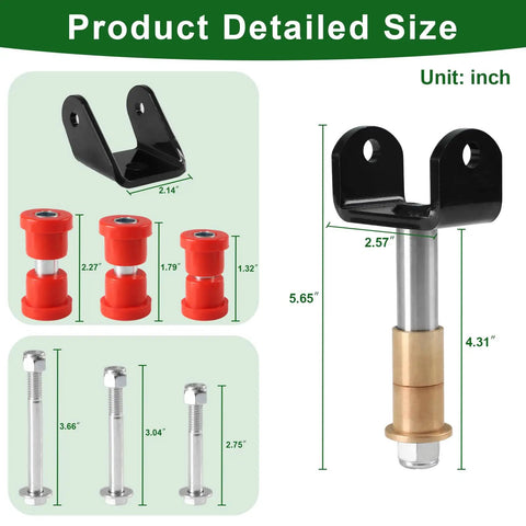 Beefed Up Golf Cart Front And Rear End Repair Bushing Kit For 1993 Up Club Car DS Deluxe Front And End Rebuild Kit With King Pin Polyurethane Sleeves And Steel Plate Screws, dimensions shown