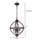 Farmhouse Vibe 4 Light Pendant Chandelier in Oil Rubbed Bronze with Chain, 21 Inch Diameter Rustic Hanging Light, adjustable chain