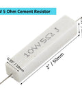 Rock Solid 10 Pack 10 Watt 5 Ohm Cement Resistors Heavy Duty Wirewound Ceramic Power Resistors With 5 Percent Tolerance For Circuits And Hobby Projects Built Tough Reliable measuring 50mm with wires.