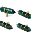 4 Pack Hexagonal Crystal Glass Knobs With Copper Wire Wrapped On Brass Base Green Gold Tone Cabinet Handles For Dresser Kitchen Modern Sparkle Hardware, 2.4 in