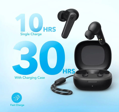 True Wireless Earbuds Pack Straight Fire Deep Bass And 30 Hour Playtime With Customizable App Controls Ergonomic Fit, charging case and earbuds design.