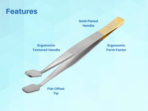 Tissue Membrane Holding Tweezers With Flat Tip Stainless Steel Forceps For Pro Grade Microsurgical Dental Medical And Laboratory Precision Handling Delicate Membranes, gold handle