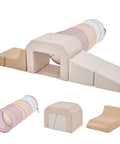 Tot Certified Soft Foam Climbing Blocks And Crawl Tunnel Playset For Kiddos Featuring Safe Pu Leather Cover Smooth Finish And Arch Design.