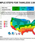 Temperature map guide for Under Sink Tankless Electric Water Heater 3.5kW Point Of Use Instant Hot Water At The Sink 120V.