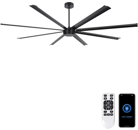 96 Inch Industrial Ceiling Fan No Light With 8 Aluminum Blades, Remote And App Control, DC Motor Delivers Up To 18000 CFM, Heavy Duty Metal Fan