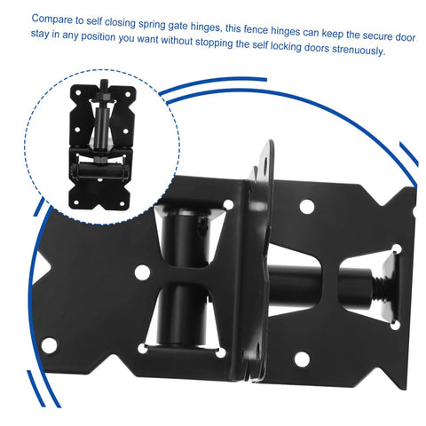 Pro Grade And Tough As Nails Heavy Duty Stainless Steel Gate Hinges Pair For Barn Doors Wooden Fences And Shed Cabinets, top view showing black design.