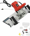 Pro Grade Electric Tile Chamfer Cutter With Rock Solid Base And Knucklehead Friendly Setup delivering precise beveling on ceramic tiles.