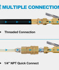 Beefy Brass Air Chuck Set Of 3 For Schrader Valves, Closed Flow Design With One Quarter Inch FNPT Threads showing connections