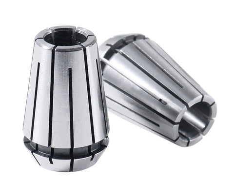 Close-up of 12 Piece ER 20 Collet Set With Sizes From 1/16 Inch To 1/2 Inch In A Tough Aluminum Box, Precision Machining For Tight Grips