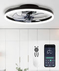 Bladeless Low Profile Ceiling Fan With Light Remote Control 19.7 Inch Diameter Flush Mount Black LED Ceiling Fixture