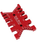 Heavy Duty Aluminum Dovetail Jig And Tenon Caliper Card Gauge For Woodworking Projects showing red precision gauge with metric and imperial scales.