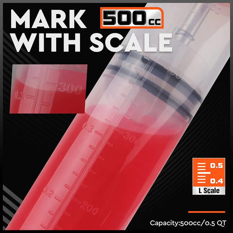 HORUSDY 500cc fluid extractor oil syringe with scale, clear plastic body and red liquid for automotive use