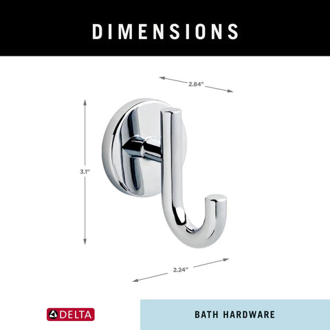 Single Towel Hook For Bathroom Or Kitchen In Polished Chrome Durable Zinc Construction dimensions and design details
