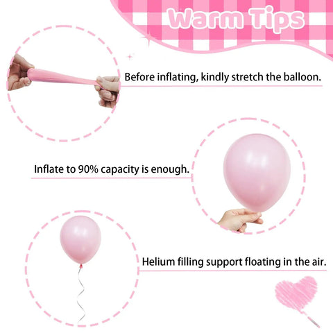 Warm tips for 60 Piece Pink Balloons Set With 12 Inch Latex Balloons on inflating and using helium for floating.