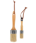 Two Piece Oval Wood Handle Paint Brush Set With Synthetic Bristles For Deck Stain And Wall Paint on white background