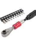 Quarter Inch Drive Ratchet Socket Set With 72 Teeth Aluminum Alloy Detachable Tool Kit Includes Two Point Five To Eight Millimeter Hex Sizes PH1 T25 T30 Star Sockets And Metal Storage Box For Quick No Fuss Home Maintenance And Repair