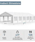 Heavy Duty 20x40 Ft Party Tent With Removable Sidewalls, 7 Carry Bags, shown with dimensions and capacity details.