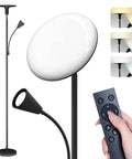 Torchiere Floor Lamp With Adjustable Reading Light Remote Control And Foot Switch Dual Light Setup remote and light settings