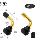 2 Pack Angled Valve Stems 90 Degree Brass Valve With Snap In Rubber Base For Tubeless Tire Rims On Motorcycle Scooter ATV 10.3mm Diameter