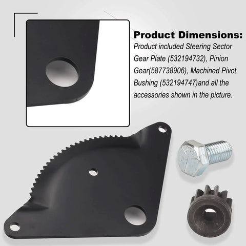 Steering Gear Rebuild Kit With Hardware For Craftsman AYP Poulan Weedeater Lawn Mowers Includes Sector Gear Plate Pinion Gear