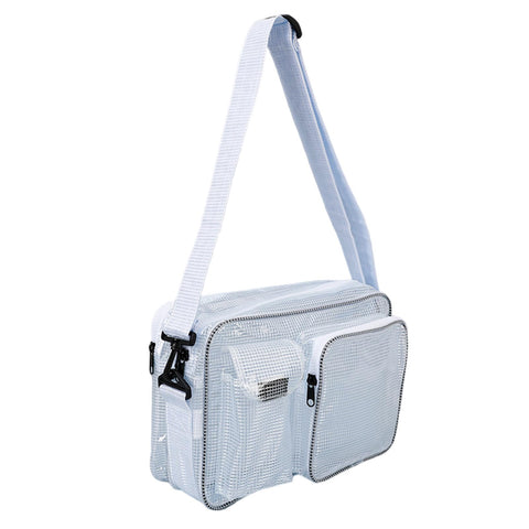 Clear Anti Static Crossbody Satchel For Laptops And Precision Tools Keep Your Sweet Setup Organized And Grab Ready While You Roll To Daily Pro Lab Or Work Site side view with adjustable strap and multiple pockets.