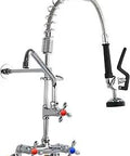 Commercial Kitchen Sink Faucet With Pre Rinse Sprayer, Wall Mounted Pro Grade Restaurant Faucet, Heavy Duty Stainless Steel