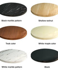 Rotating Lazy Susan For Dining Table Wooden Serving Turntable With Quiet Bearings No Fuss Swivel Tray Centerpiece Stand For Kicking Back Hours And Dinner Parties Black patterns showing black marble, teak, walnut, white maple, and white marble finishes.