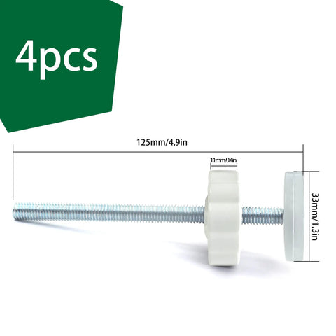 Side view of 4 Pack 8MM Threaded Spindle Rods For Baby Gates Pressure Mounted Accessory Bolts Kit with measurement guide.