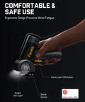 Fanttik C8 Nano Cordless Box Cutter, ergonomic design with bright LED light, blade guard, and extra lock-off button.