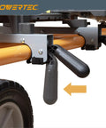 Close-up of Portable Miter Saw Stand With Quick Release Mounting Brackets 330 Lb Load Capacity 8 In Wheels Three Prong Outlets