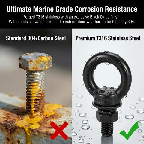 Beefy 6 Pack M8 X 0.55 Inch Stainless Steel Eye Bolts With Nuts And Lock Washers, corrosion-resistant vs rusty bolt comparison