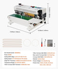 Heavy Duty Continuous Band Sealer Machine With Digital Temperature Control 600W Power Horizontal Bag Sealer dimensions