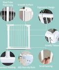 Walk Through Baby Gate For Narrow Doorways With Auto Close Pressure Mounted White Metal Safety Gate with design features.