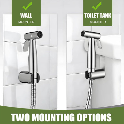 Handheld Bidet Sprayer For Toilet With Stainless Steel Build And Adjustable Water Pressure Easy Install For The Fam Bathroom Hygiene Kit For Cleaning Baby Cloth Diaper Sprayer Durable Sprayer Set For Quick Everyday Use showing wall and toilet tank mounting options