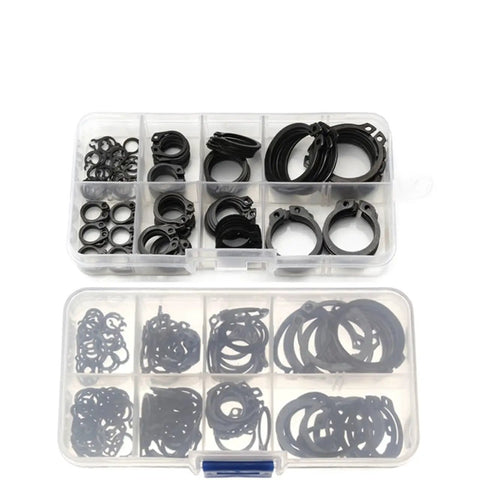 100 160 200 Piece External Retaining Rings Kit with C Clip Washers and Internal Circlips Carbon Steel M6 to M25 in plastic case