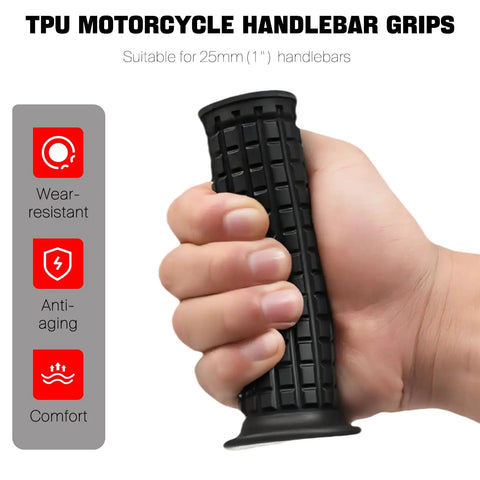 Hand holding 25mm One Inch Universal Vintage Motorcycle Hand Grips With Open End Anti Slip TPU For Cafe Racer Cruiser Dirt Bikes