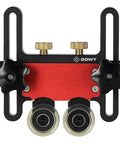 Front view of Pro Grade Bearing Roller Featherboard Jig for table saws router tables and band saws with spring loaded pressure.