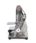 Electric Mini Belt Sander Heavy Benchtop Grinder And Polisher Sporting 9000Rpm Adjustable Speed front view, aluminum body, compact design.