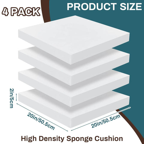 4 Pack High Density Foam Cushions 2 By 20 By 20 Inches Square Seat Replacements For Patio Furniture