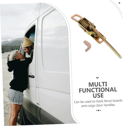 Heavy Duty Truck Latch Kit With Spring Release for tool boxes shown with couple by a white van, multi-functional use text.