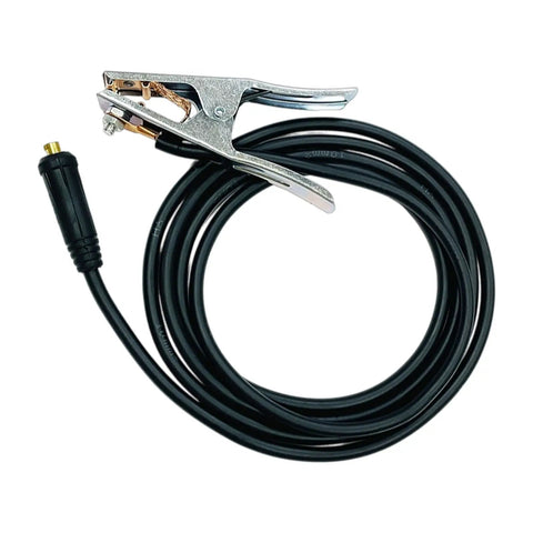 Heavy Duty 200A Ground Clamp With Thick Rubber Insulation And Firm Grip Handle For Safe Welding Jobs Providing Reliable Earth Connection And Durable Performance, featuring a sturdy metal clip and black cable.