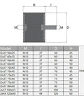Heavy Duty Rubber Vibration Dampeners With M12 Threaded Studs 120X60mm technical diagram showing dimensions and model specifications.