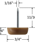 Heavy Duty Nylon Chair Glide Sliders For Couches And Tables Slides Smooth As Butter Self Lubricating Floor Protectors Safeguards Hardwood Carpet Tile Quick Snap Mount Brown Box Of 25 with measurements.