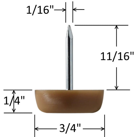 Heavy Duty Nylon Chair Glide Sliders For Couches And Tables Slides Smooth As Butter Self Lubricating Floor Protectors Safeguards Hardwood Carpet Tile Quick Snap Mount Brown Box Of 25 with measurements.