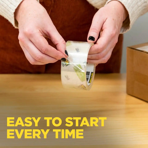 Person using Clear Packing Tape With Easy Start And Quiet Unwind, 1.88 In By 25 Yd, 6 Rolls For Shipping And Mailing, Heavy Duty